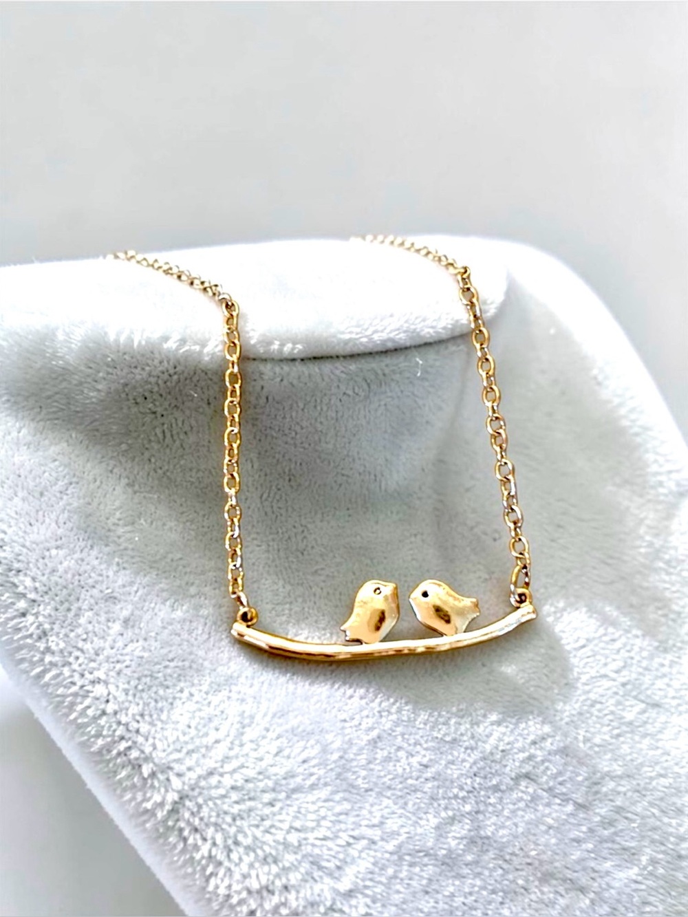 Silver-tone Bird Pendant Necklace - Cute Two Bird Design. Handmade.